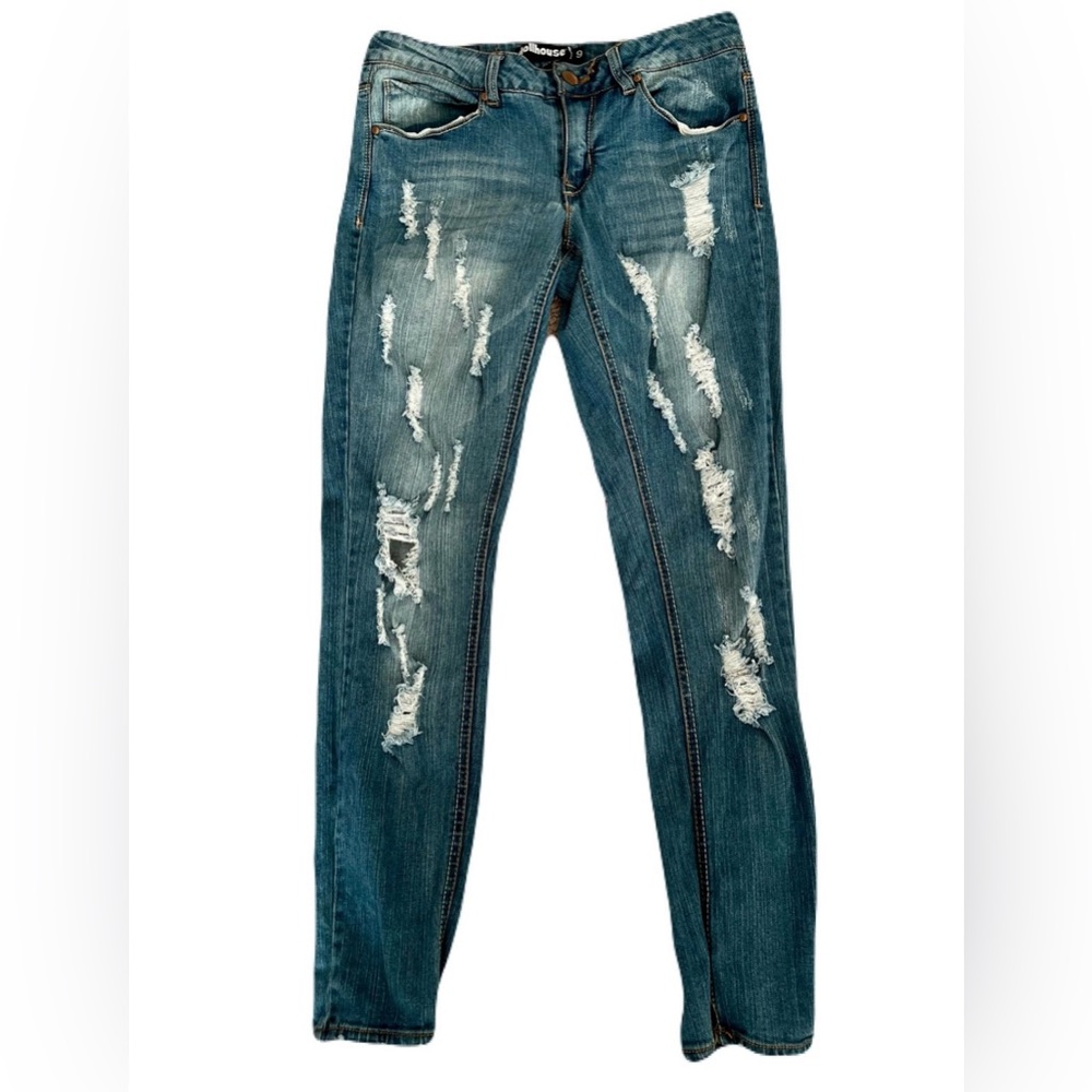 Dollhouse Alexa Distressed Skinny Jeans Women’s Size 9 Blue Ripped Denim
